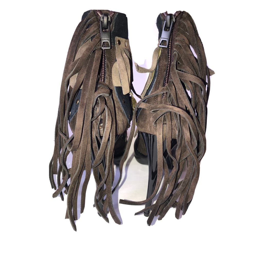 Burberry Boots Women's 9.5 Brown Suede Leaf Fringe Studs Ankle Runway 39.5 NEW - Picture 8 of 13
